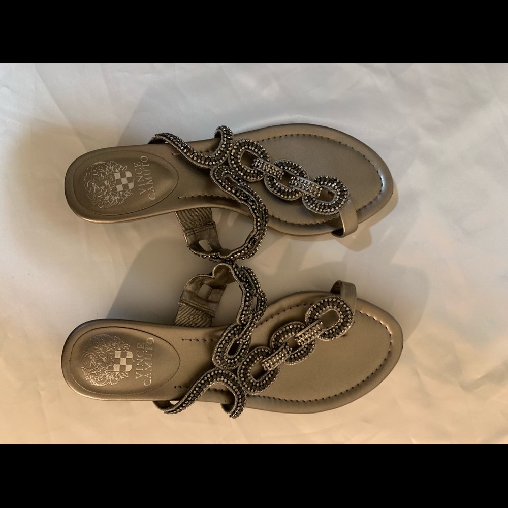 Vince Camuto pewter\rhinestone sandals.